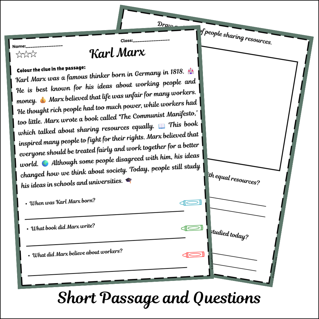 Karl Marx | Short Reading Comprehension Creative Worksheet