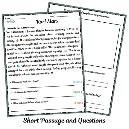 Karl Marx | Short Reading Comprehension Creative Worksheet