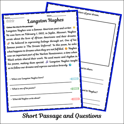 Langston Hughes | Short Reading Comprehension Creative Worksheet