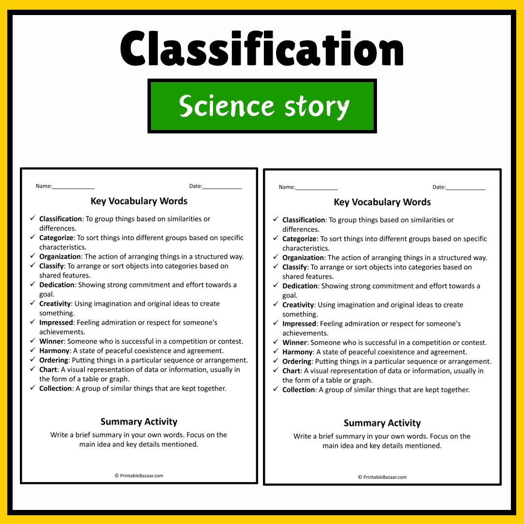 Classification | Science Story Reading Comprehension Activity