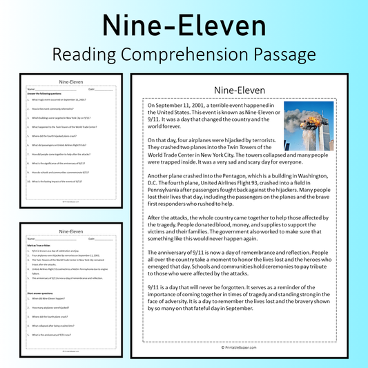 Nine-Eleven | Reading Comprehension Passage Printable Worksheet