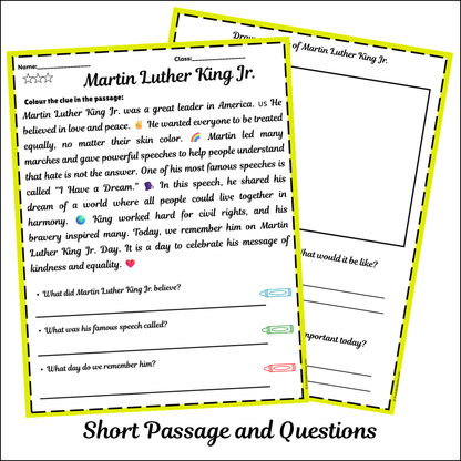 Martin Luther King Jr. | Short Reading Comprehension Creative Worksheet