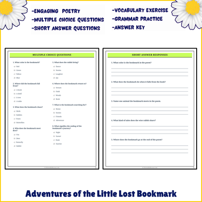 Adventures of the Little Lost Bookmark | Poem Grammar Worksheet Printable Activity