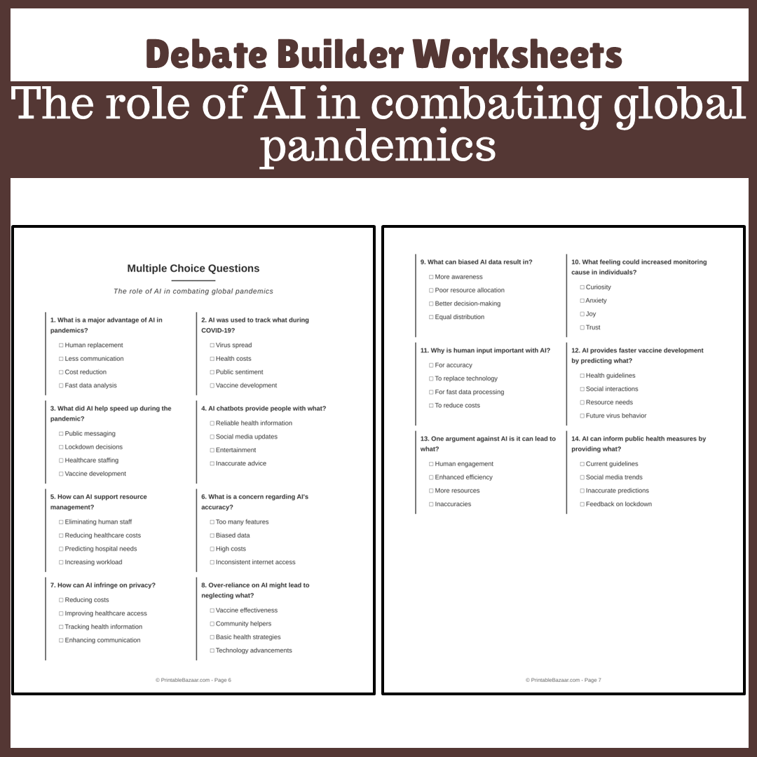 The role of AI in combating global pandemics | Favour and Against Worksheet Printable Activity