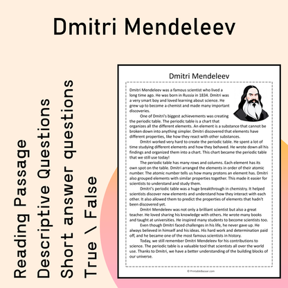 Dmitri Mendeleev | Reading Comprehension Passage Printable Activity