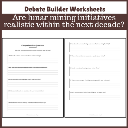 Are lunar mining initiatives realistic within the next decade? | Favour and Against Worksheet Printable Activity