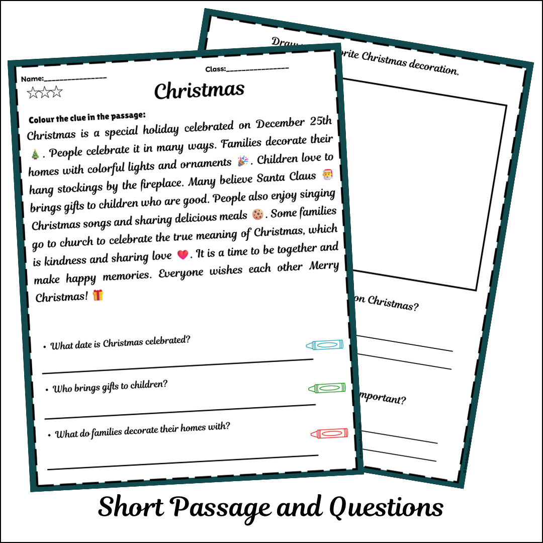 Christmas | Short Reading Comprehension Creative Worksheet