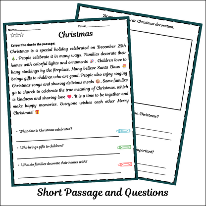Christmas | Short Reading Comprehension Creative Worksheet