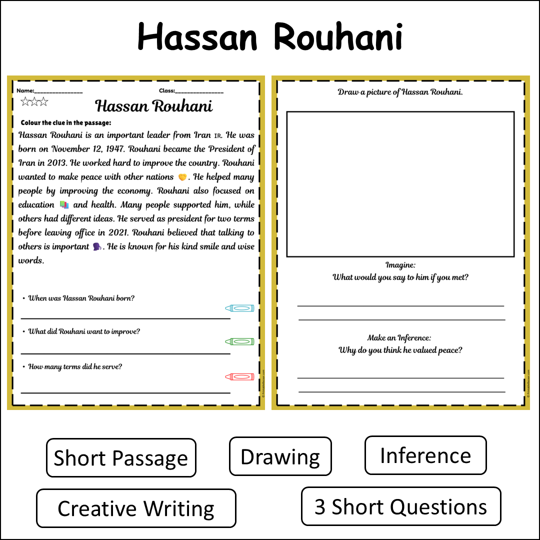 Hassan Rouhani | Short Reading Comprehension Creative Worksheet