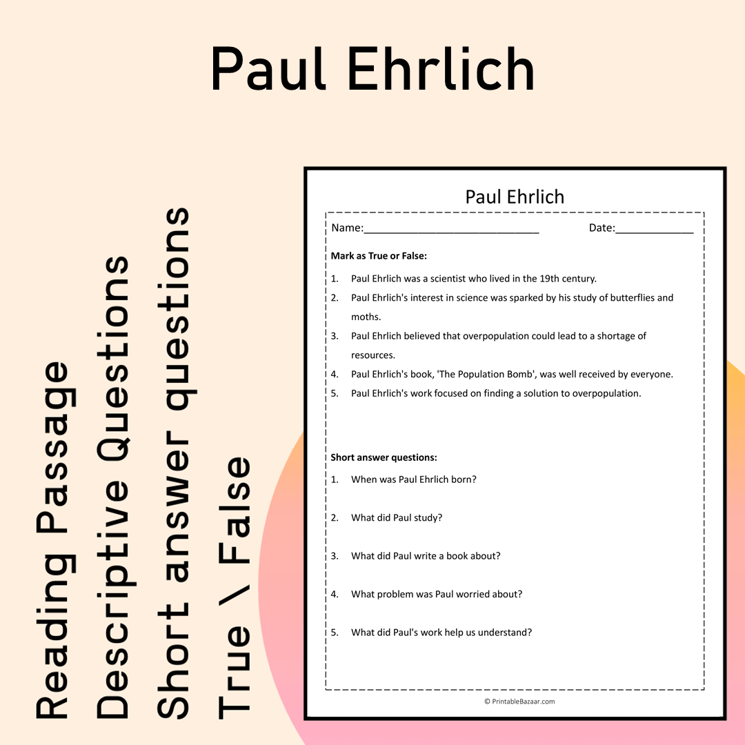 Paul Ehrlich | Reading Comprehension Passage Printable Activity