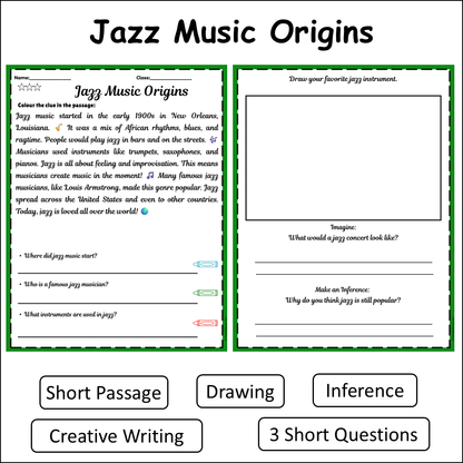 Jazz Music Origins | Short Reading Comprehension Creative Worksheet