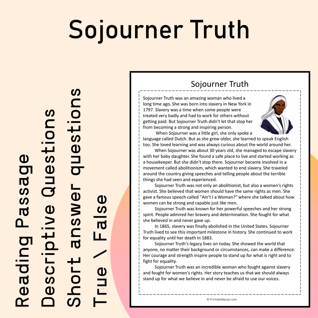 Sojourner Truth | Reading Comprehension Passage Printable Activity