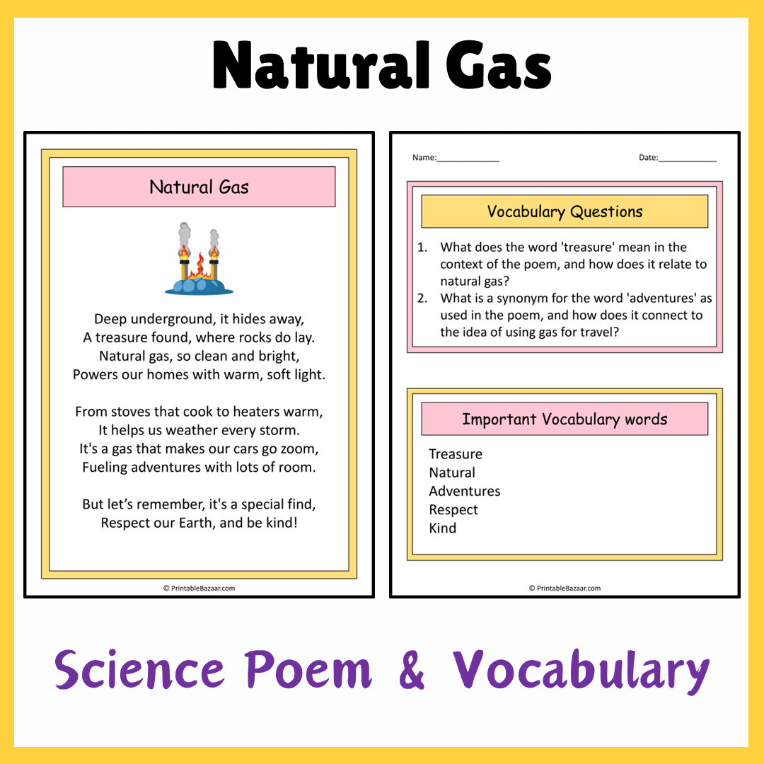 Natural Gas | Science Poem Reading Comprehension Activity