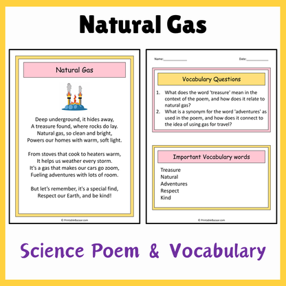 Natural Gas | Science Poem Reading Comprehension Activity