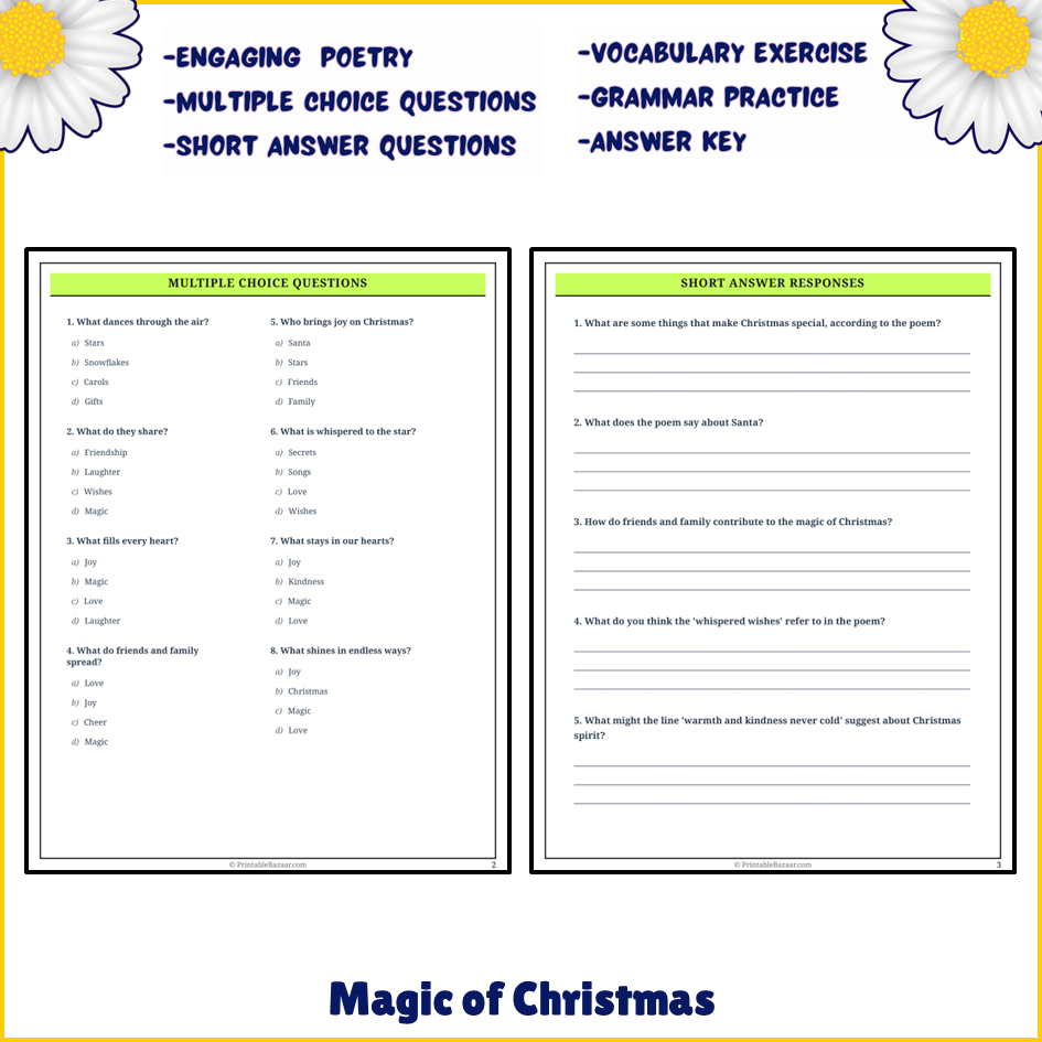 Magic of Christmas | Poem Grammar Worksheet Printable Activity