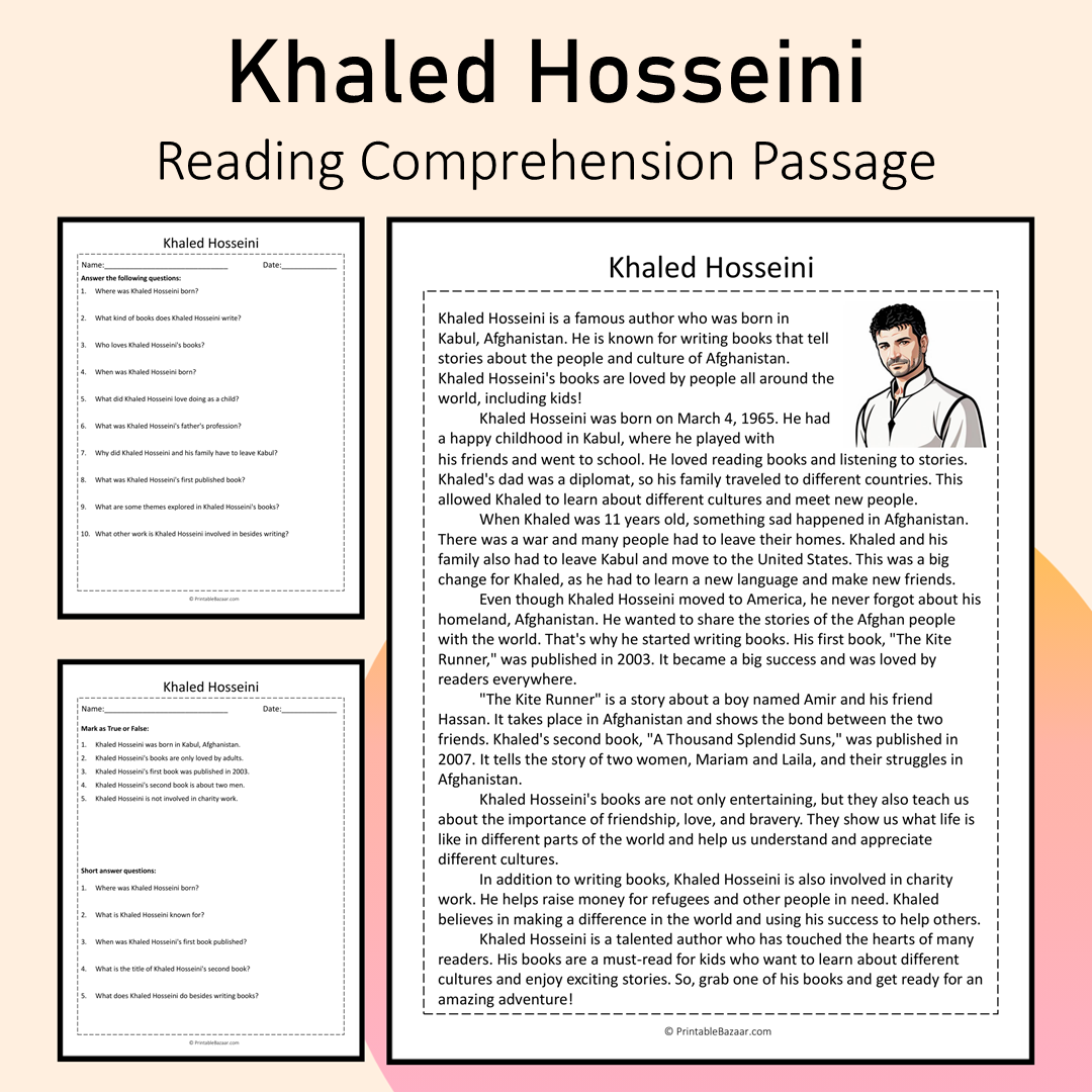 Khaled Hosseini | Reading Comprehension Passage Printable Activity