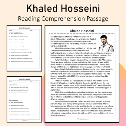 Khaled Hosseini | Reading Comprehension Passage Printable Activity