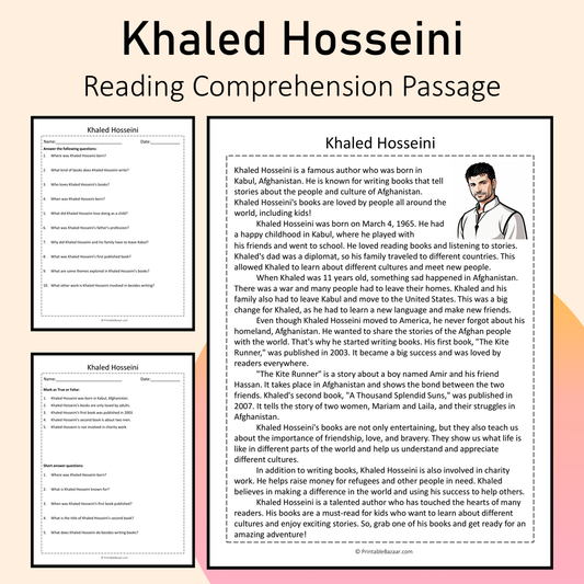 Khaled Hosseini | Reading Comprehension Passage Printable Activity