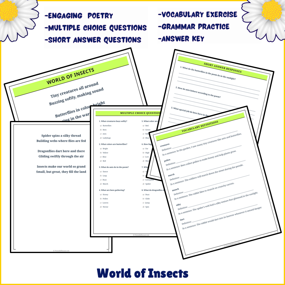 World of Insects | Poem Grammar Worksheet Printable Activity