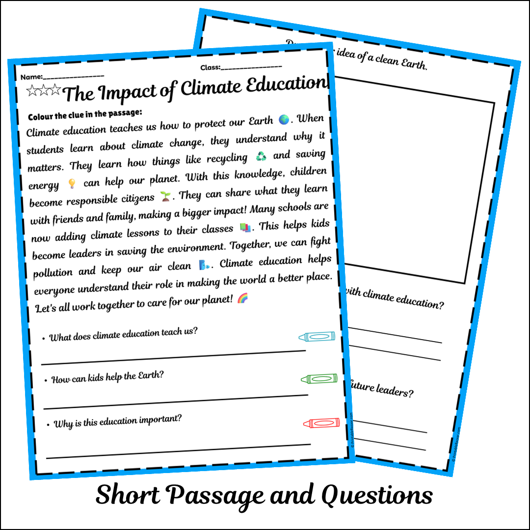 The Impact of Climate Education | Short Reading Comprehension Creative Worksheet