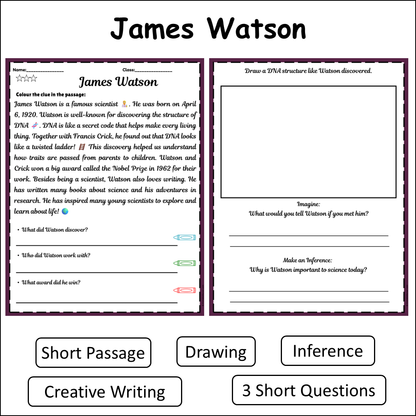 James Watson | Short Reading Comprehension Creative Worksheet