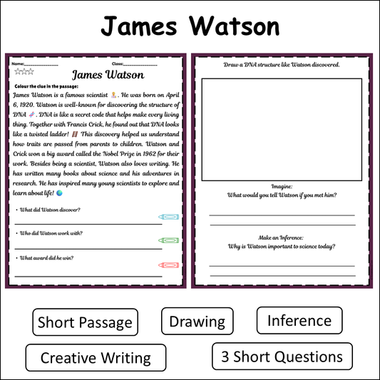 James Watson | Short Reading Comprehension Creative Worksheet