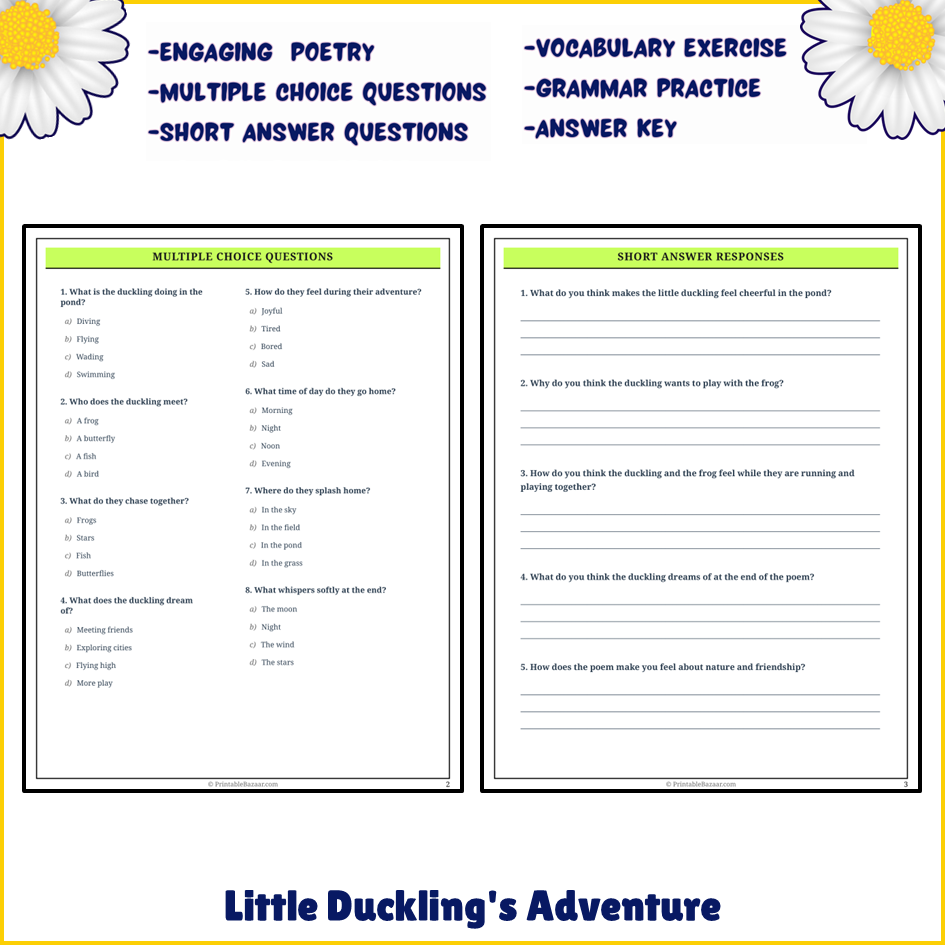 Little Duckling's Adventure | Poem Grammar Worksheet Printable Activity