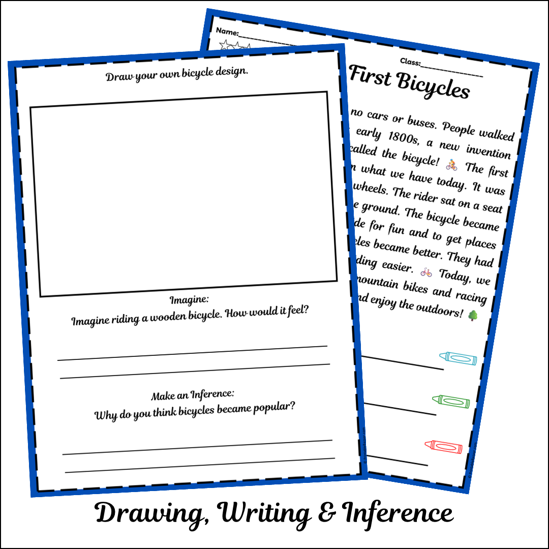 The First Bicycles | Short Reading Comprehension Creative Worksheet