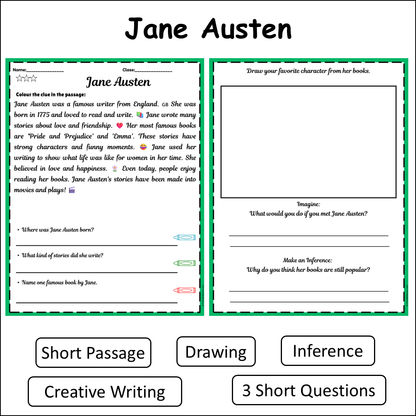 Jane Austen | Short Reading Comprehension Creative Worksheet