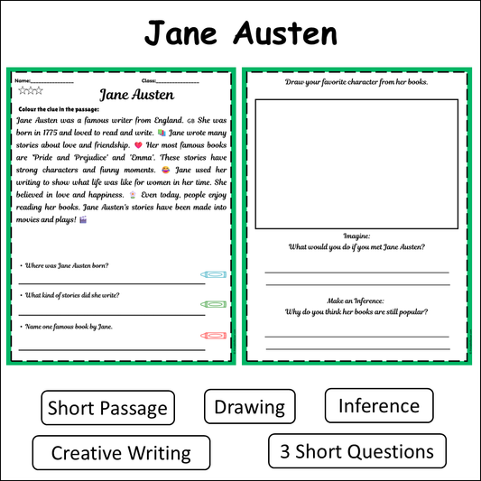 Jane Austen | Short Reading Comprehension Creative Worksheet
