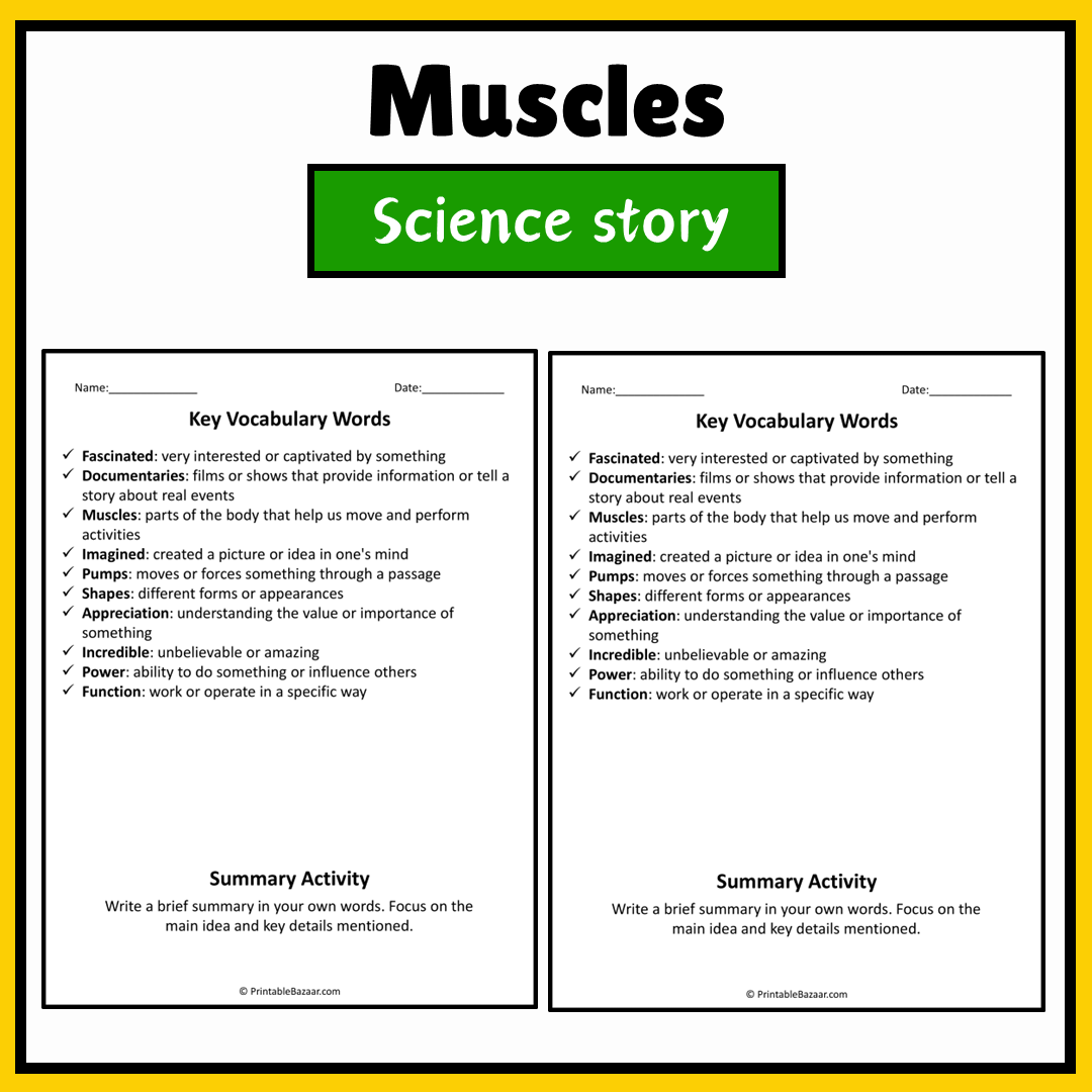 Muscles | Science Story Reading Comprehension Activity