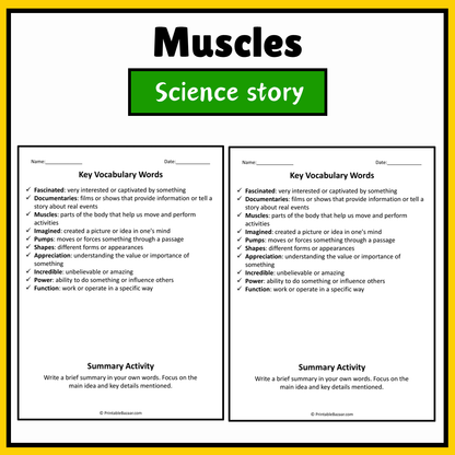 Muscles | Science Story Reading Comprehension Activity