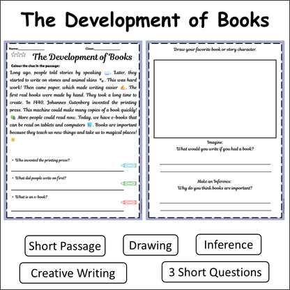 The Development of Books | Short Reading Comprehension Creative Worksheet
