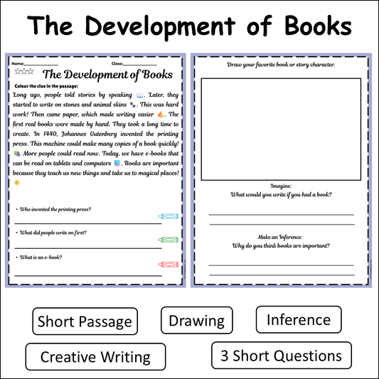 The Development of Books | Short Reading Comprehension Creative Worksheet