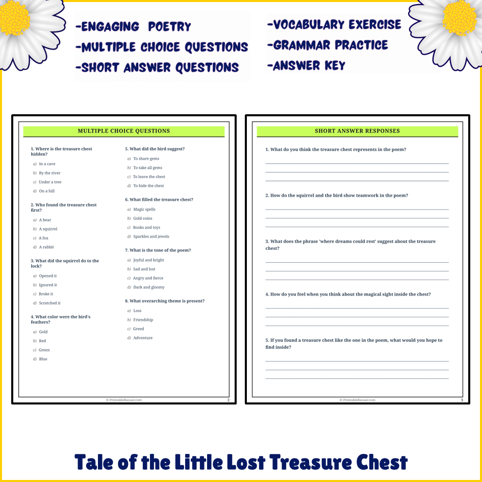 Tale of the Little Lost Treasure Chest | Poem Grammar Worksheet Printable Activity