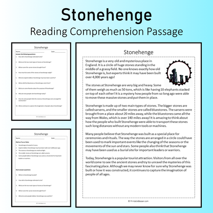 Stonehenge | Reading Comprehension Passage Printable Worksheet