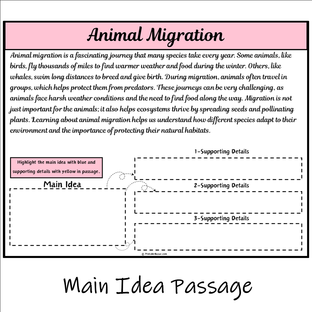 Animal Migration | Main Idea and Supporting Details Reading Passage and Questions