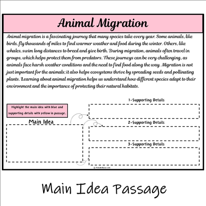 Animal Migration | Main Idea and Supporting Details Reading Passage and Questions