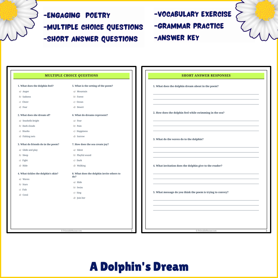 A Dolphin's Dream | Poem Grammar Worksheet Printable Activity