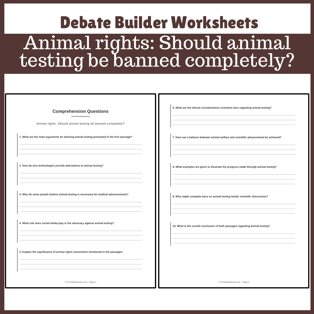 Animal rights: Should animal testing be banned completely? | Favour and Against Worksheet Printable Activity