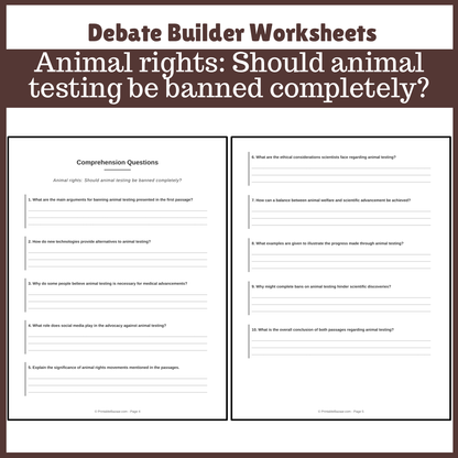 Animal rights: Should animal testing be banned completely? | Favour and Against Worksheet Printable Activity