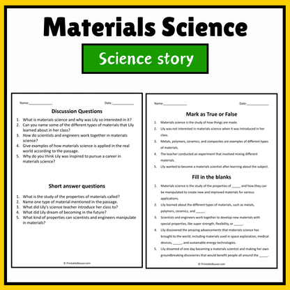 Materials Science | Science Story Reading Comprehension Activity