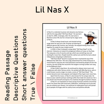 Lil Nas X | Reading Comprehension Passage Printable Activity