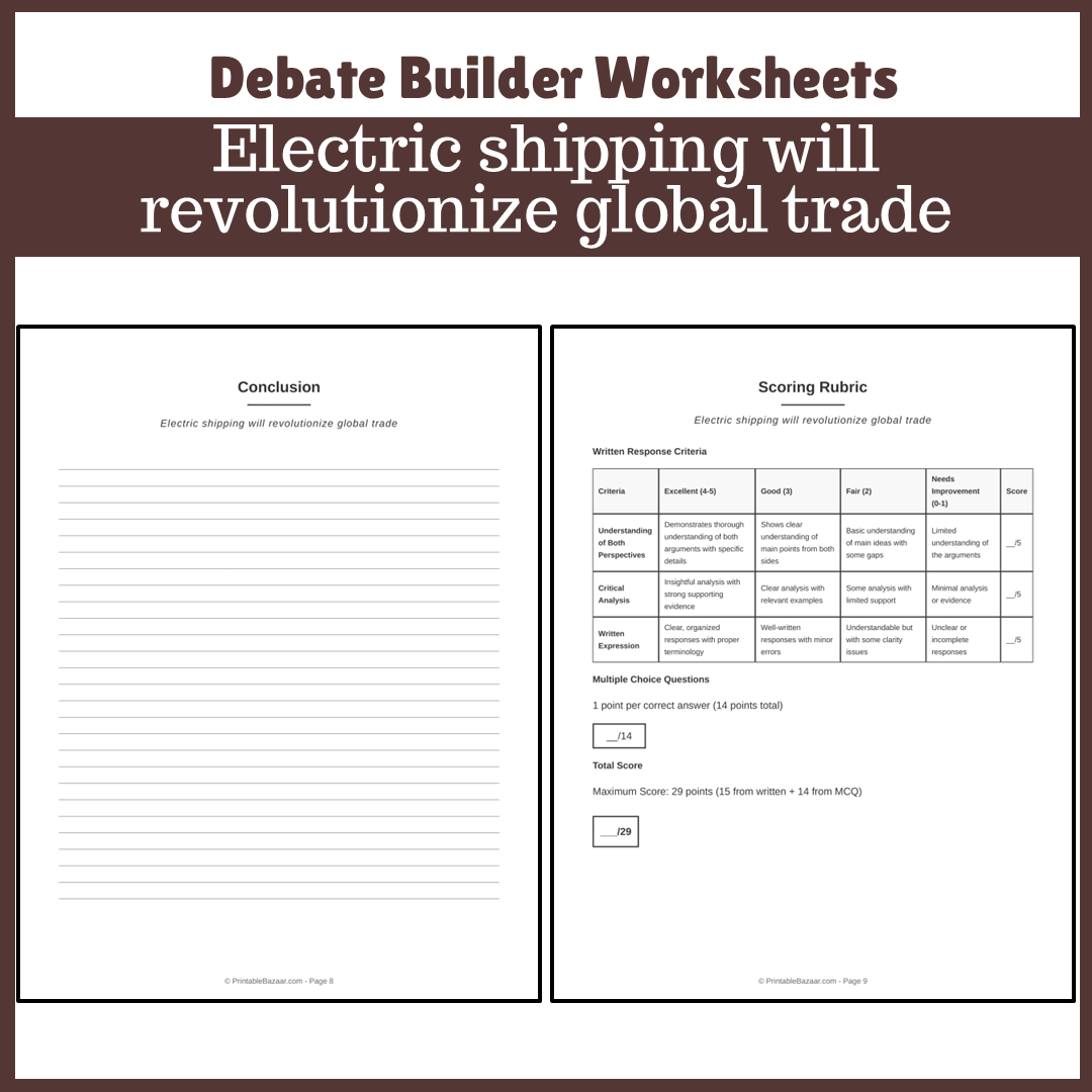Electric shipping will revolutionize global trade | Favour and Against Worksheet Printable Activity