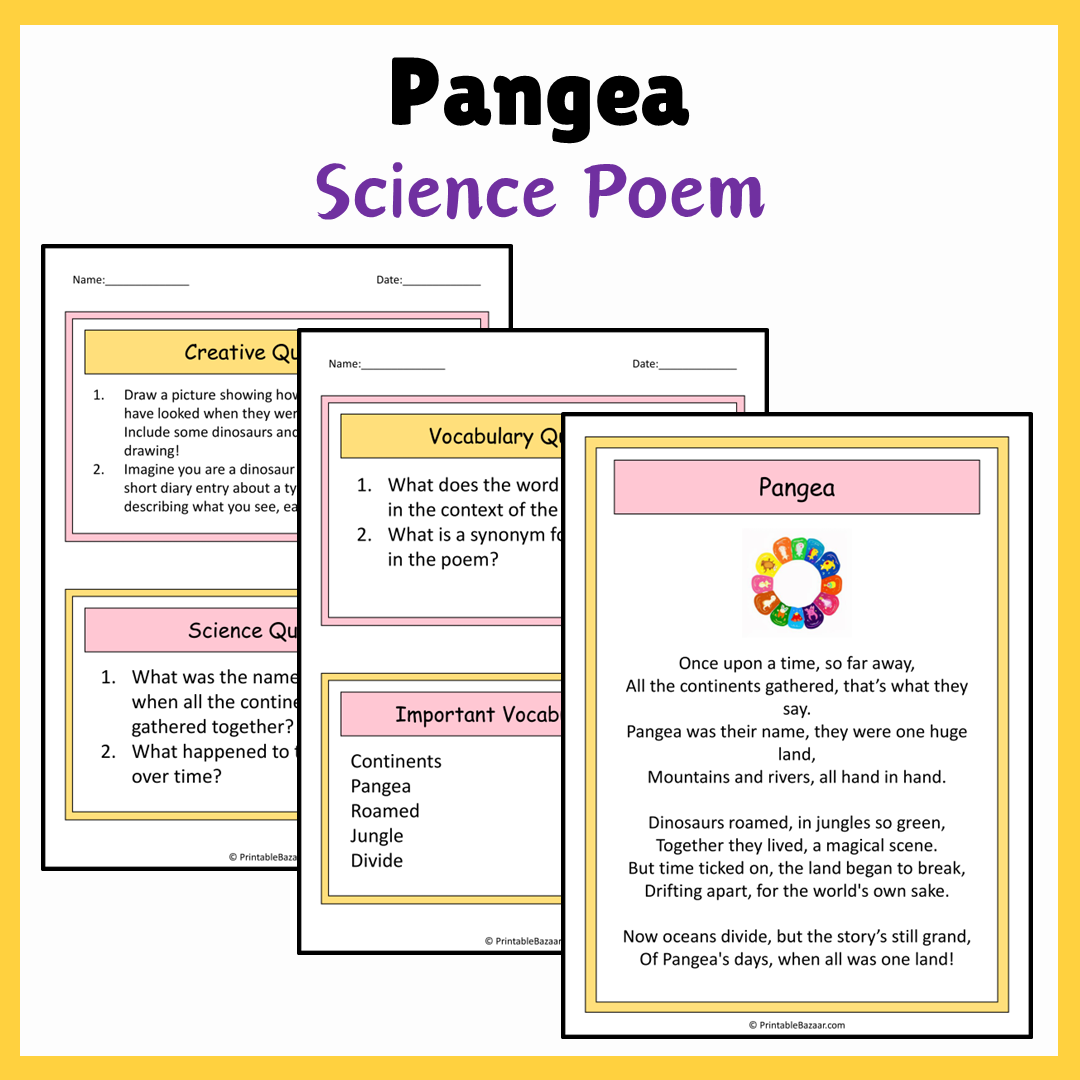 Pangea | Science Poem Reading Comprehension Activity