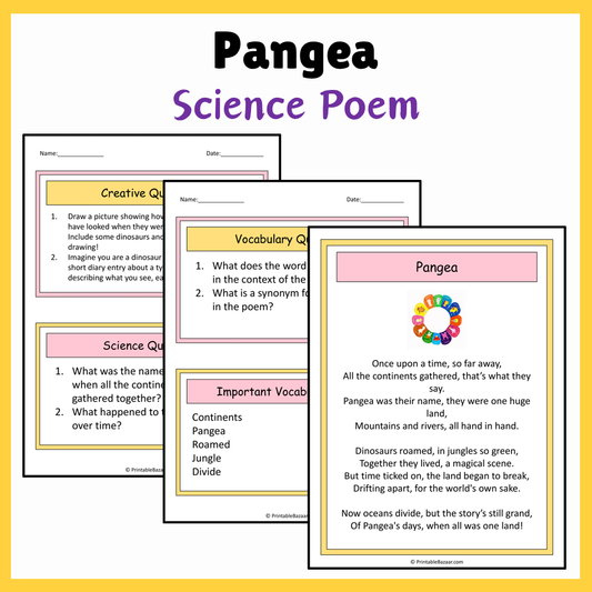 Pangea | Science Poem Reading Comprehension Activity