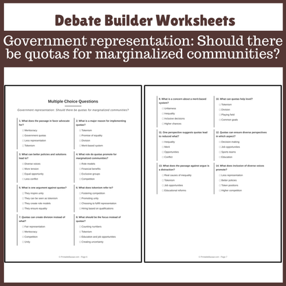 Government representation: Should there be quotas for marginalized communities? | Favour and Against Worksheet Printable Activity