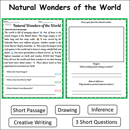 Natural Wonders of the World | Short Reading Comprehension Creative Worksheet