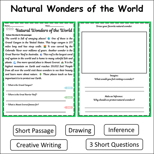 Natural Wonders of the World | Short Reading Comprehension Creative Worksheet