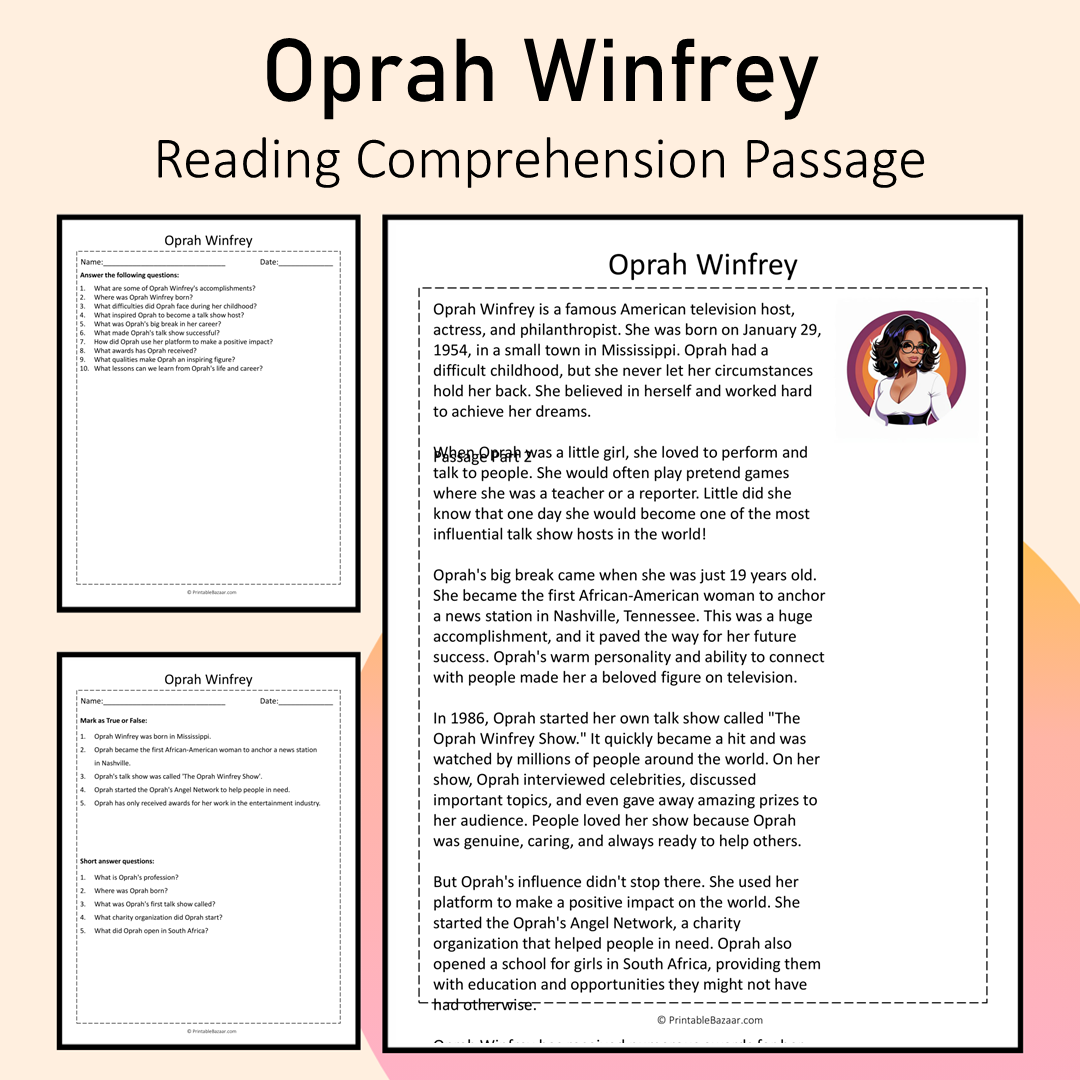 Oprah Winfrey | Reading Comprehension Passage Printable Activity